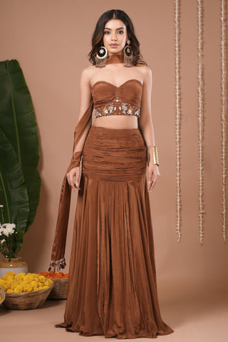 Indo skirt dress for Contemporary Wear – Brown Corset by AHI Clothing