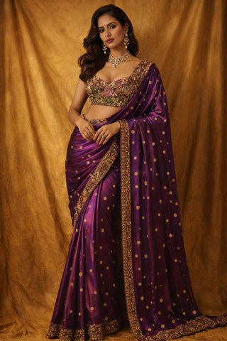 Saree Set Festive Wear - Purple Handcrafted Saree Set by Banjara Trail