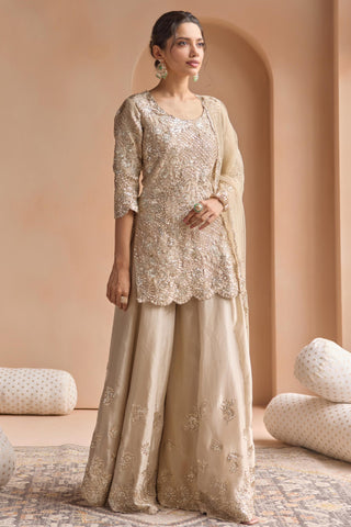 Sharara Set for Indian Wedding - Beige Off The Record Tissue Sharara Set by Osaa by Adarsh at Mrs. G


