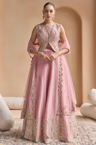 Lehenga Set for Indian Wedding - Pink Off The Record Embroidered Tissue Lehenga Set by Osaa by Adarsh at Mrs. G

