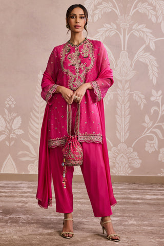 Pink embroidered nooreh ever after kurta silk set