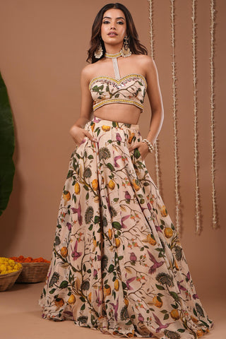 Lehenga set for Indian Wedding – Cream Lemon Printed by AHI Clothing