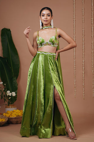 Lehenga set for Indian Wedding – Bright Green Velvet by AHI Clothing