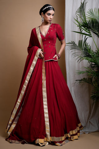 Maroon sitara short kurti with lehenga