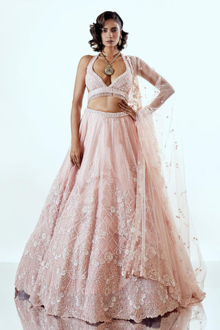 Lehenga Set for Indian Weddings – Pink Iris Organza Elegance by Pallavi Poddar