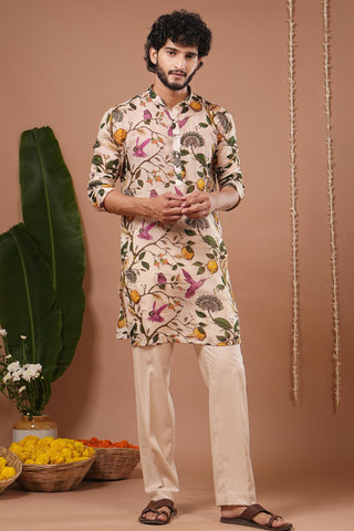Organza kurta set for Indian Wedding – Cream Lemon Printed by AHI Clothing