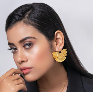 Earring Contemporary Wear - Gold Ginkgo Statement Stud by Putstyle
