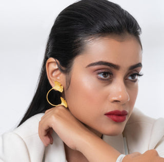 Earring Contemporary Wear - Gold Gingko Double Leaf by Putstyle