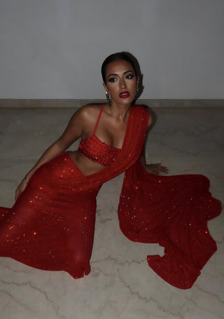 Red crimson jewel saree set