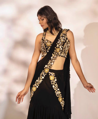 Jude black pre-draped saree and blouse