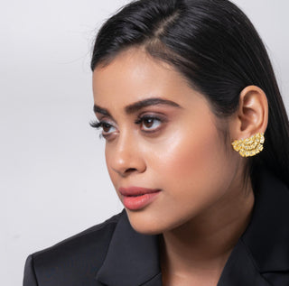 Earring Contemporary Wear - Gold Ginkgo Stone Studded by Putstyle