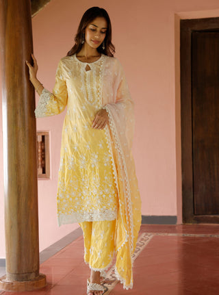 Yellow zehen malgudi day kurta set