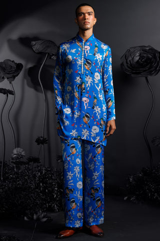 Tropical blue kurta set with florals