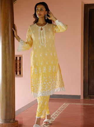 Yellow zehen malgudi day kurta set