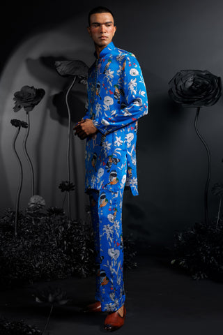 Tropical blue kurta set with florals