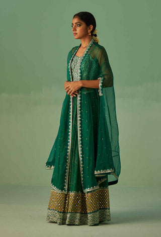Emerald green cape, blouse and sharara set