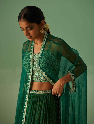 Emerald green cape, blouse and sharara set