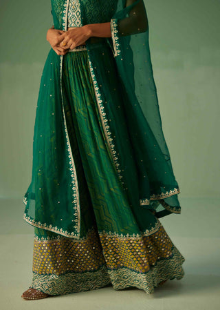 Emerald green cape, blouse and sharara set