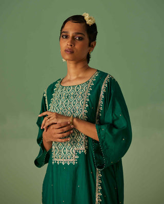 Emerald green yoke kaftan, inner and trouser