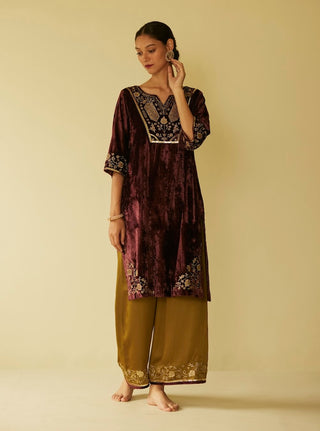 Purple velvet meera kurta set