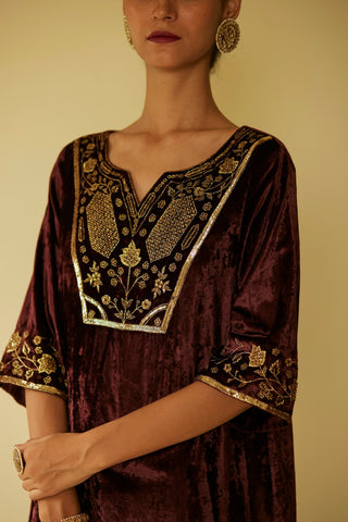 Purple velvet meera kurta set
