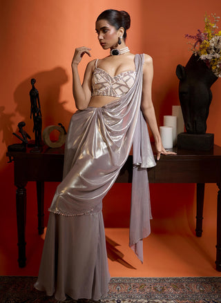 Drape Saree for Special Occasions – Silver Wedding Guest by Babita Malkani