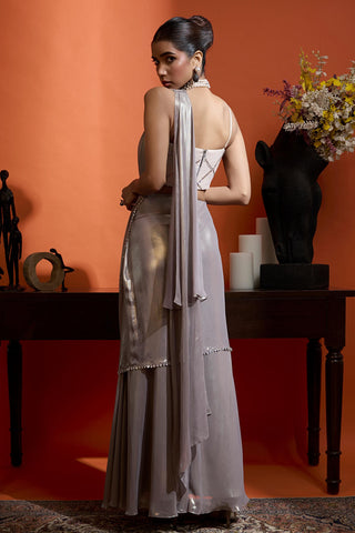Drape Saree for Special Occasions – Silver Wedding Guest by Babita Malkani