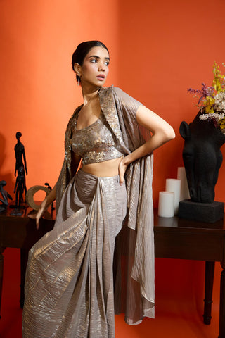 Drape Skirt with Cape for Special Occasions – Gold Wedding Guest by Babita Malkani