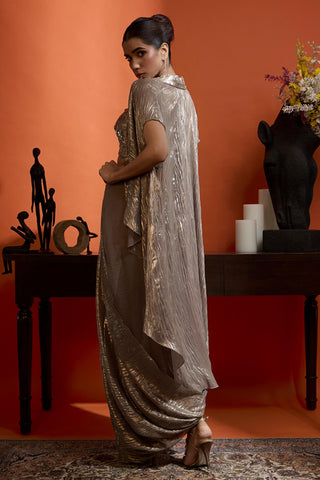Drape Skirt with Cape for Special Occasions – Gold Wedding Guest by Babita Malkani