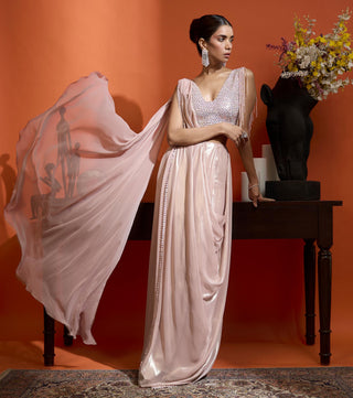 Drape Saree for Special Occasions – Pink Wedding Guest by Babita Malkani