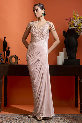 Drape Gown for Special Occasions – Pink Wedding Guest by Babita Malkani