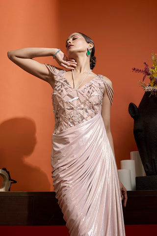 Drape Gown for Special Occasions – Pink Wedding Guest by Babita Malkani
