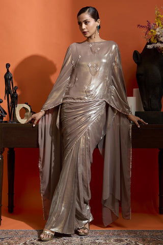 Drape Skirt with Cape for Special Occasions – Brown Wedding Guest by Babita Malkani