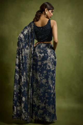 Drape Saree for Cocktail/Sangeet – Blue Cocktail Foiled by Babita Malkani