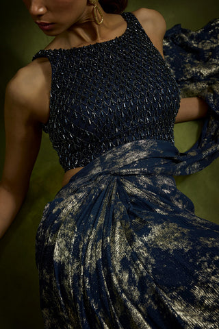 Drape Saree for Cocktail/Sangeet – Blue Cocktail Foiled by Babita Malkani