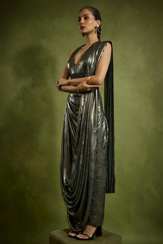 Drape Saree for Cocktail/Sangeet – Brown Cocktail Foil by Babita Malkani