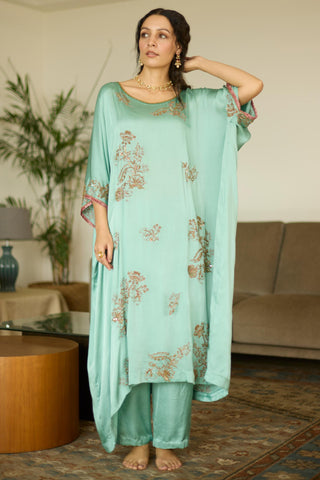Blue aarohi hand embroidered kaftan set