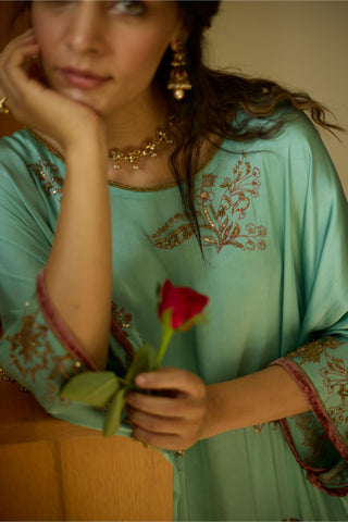 Blue aarohi hand embroidered kaftan set