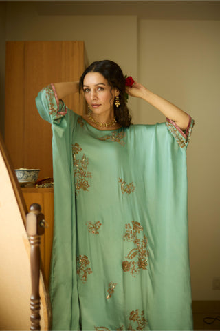 Blue aarohi hand embroidered kaftan set