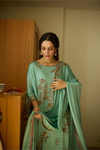 Blue aarohi hand embroidered kaftan set