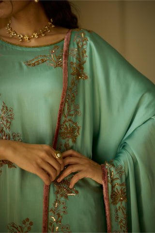 Blue aarohi hand embroidered kaftan set