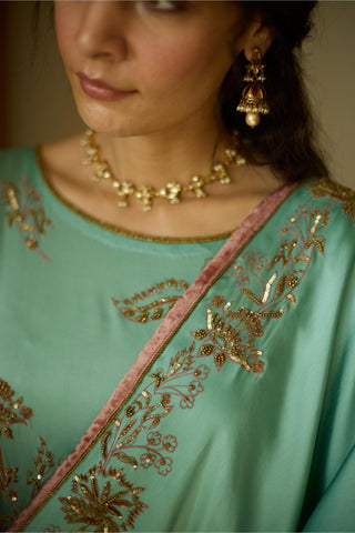 Blue aarohi hand embroidered kaftan set