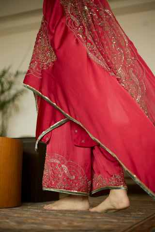 Red maitreyi hand embroidered kurta set