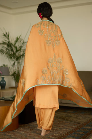 Orange palm hand embroidered kurta set