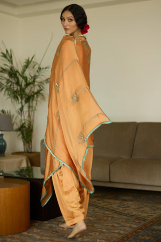 Orange palm hand embroidered kurta set