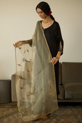 Black chhaaya hand embroidered kurta set