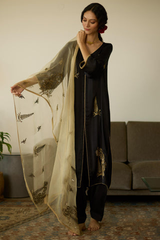 Black chhaaya hand embroidered kurta set