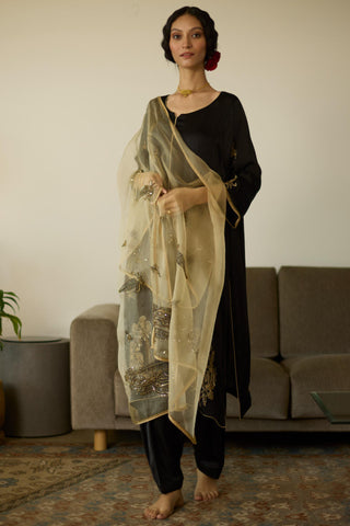 Black chhaaya hand embroidered kurta set