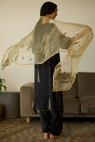 Black chhaaya hand embroidered kurta set