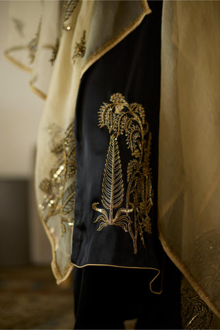 Black chhaaya hand embroidered kurta set